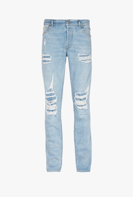 Slim cut ripped light blue denim cotton jeans - 2