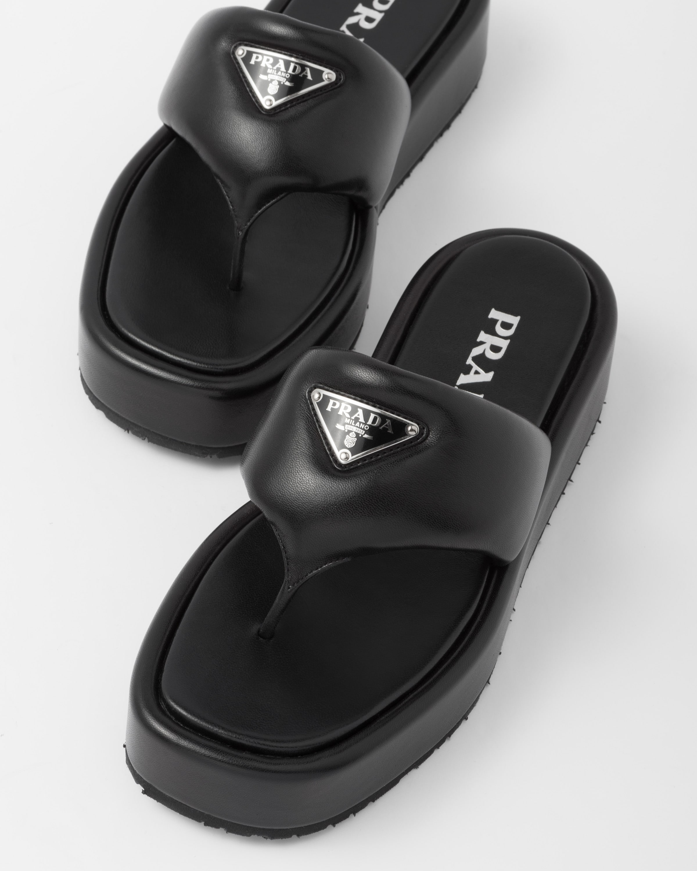 Prada Soft padded nappa leather thong wedge sandals - 6