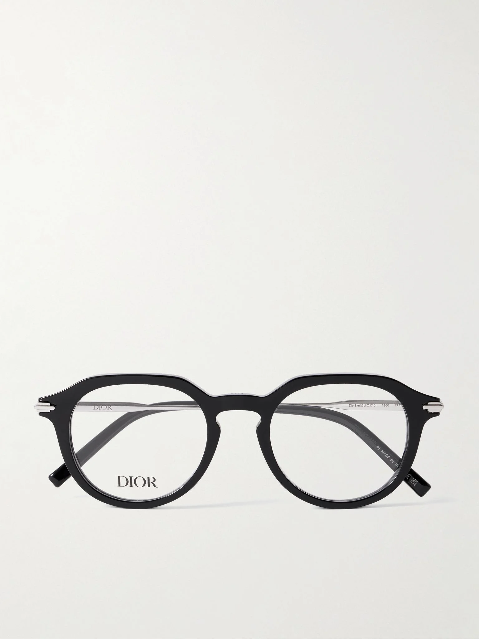 DiorBlackSuitO R10I Round-Frame Acetate and Silver-Tone Metal Optical Glasses Black - 1