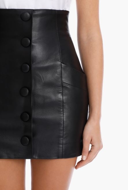 Short black leather high-waisted skirt - 6