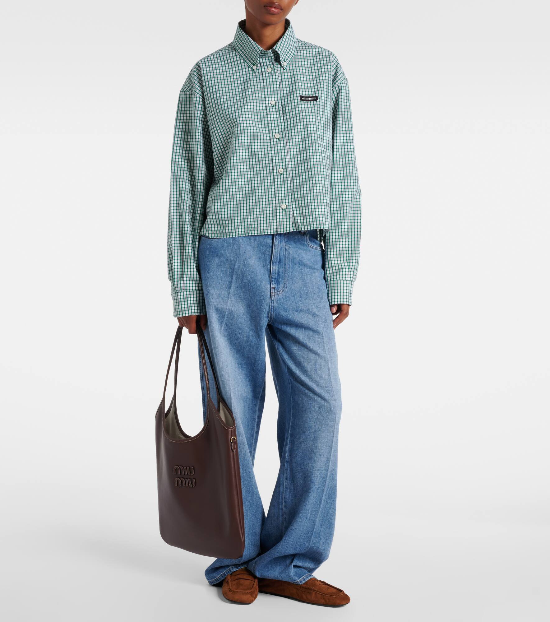 Checked cropped cotton shirt - 2