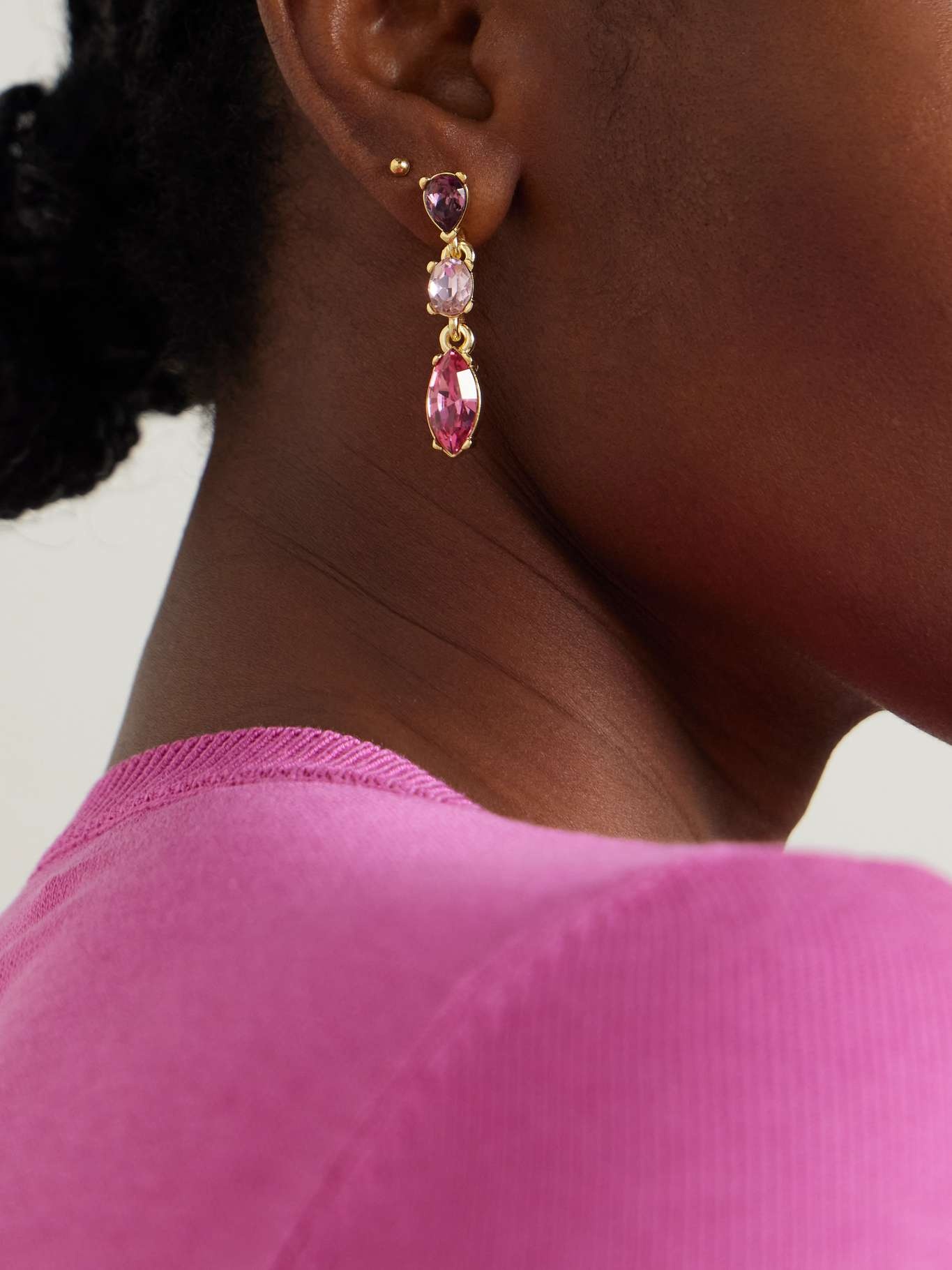 Gold-tone crystal earrings Pink - 2
