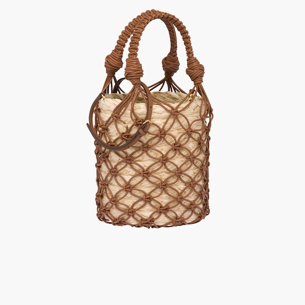 Leather mesh and straw bucket bag - 6