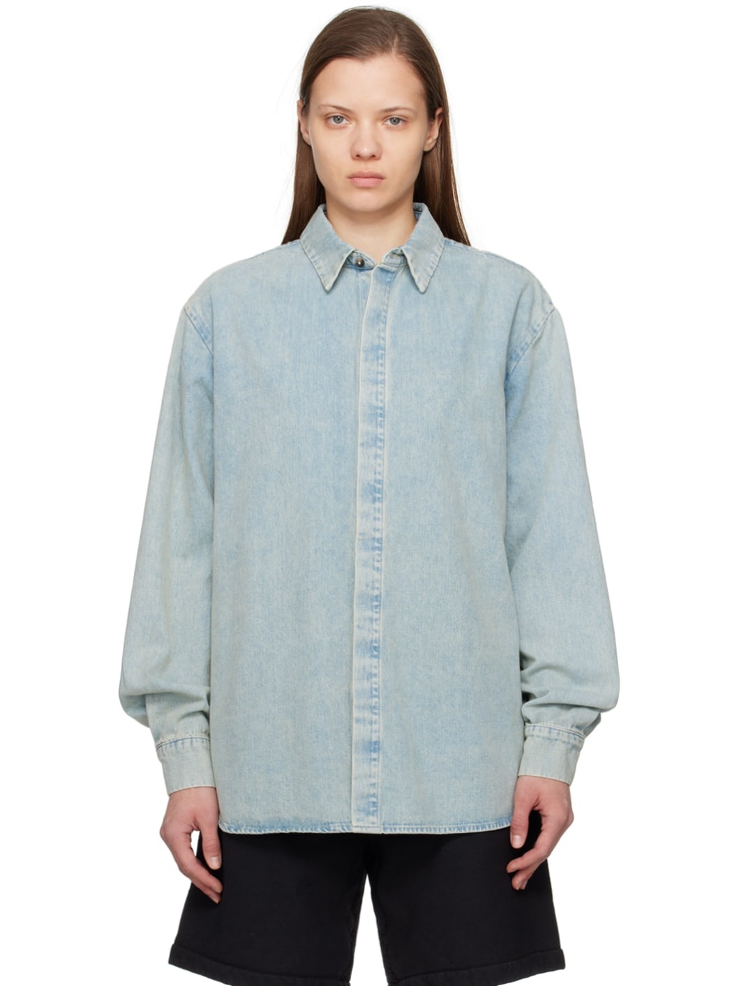 Blue Faded Denim Shirt - 1