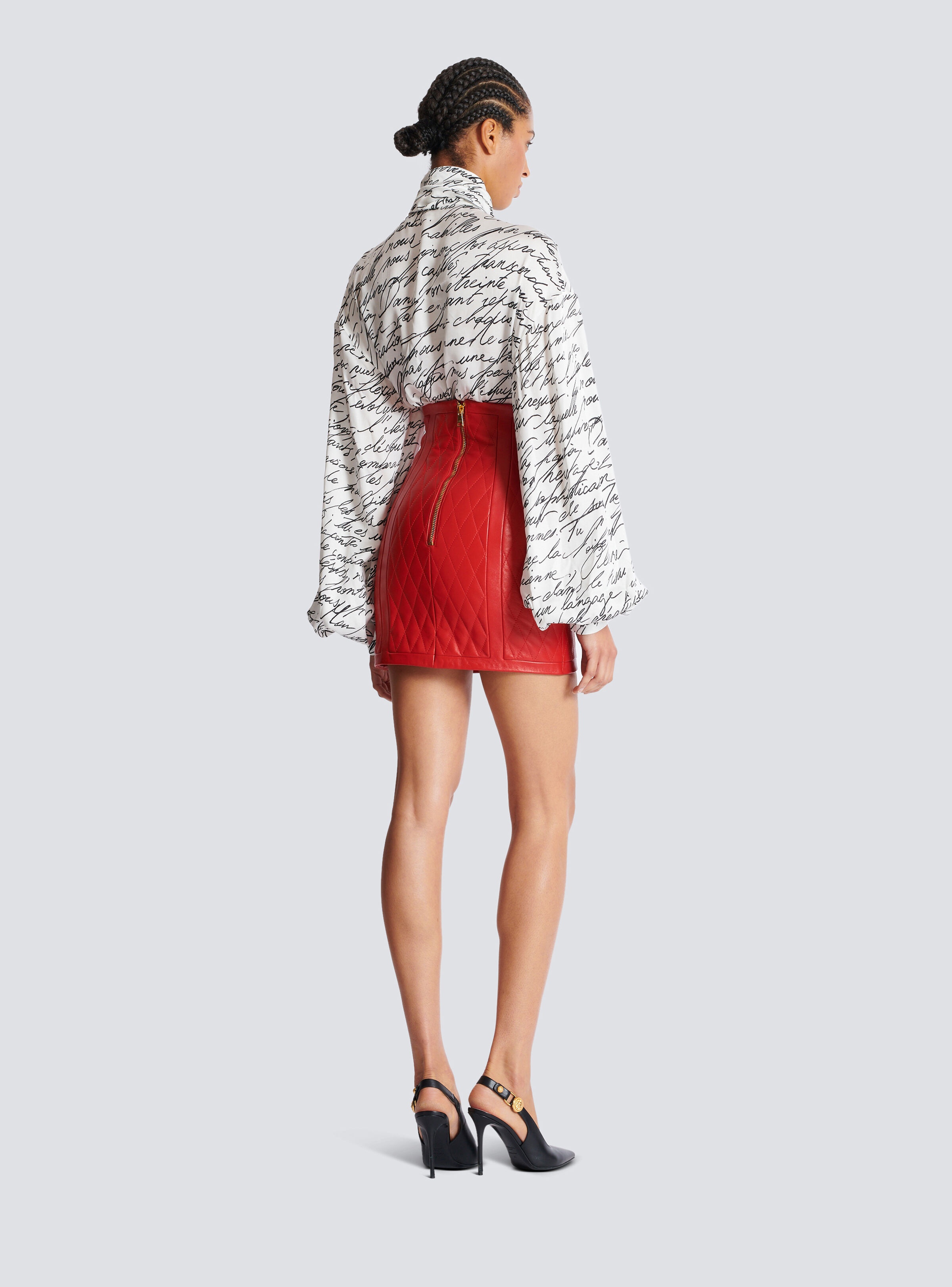 Quilted lambskin skirt with diamond motif - 4