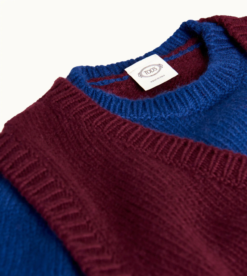 Tod's ROUND NECK JUMPER - BURGUNDY, BLUE outlook