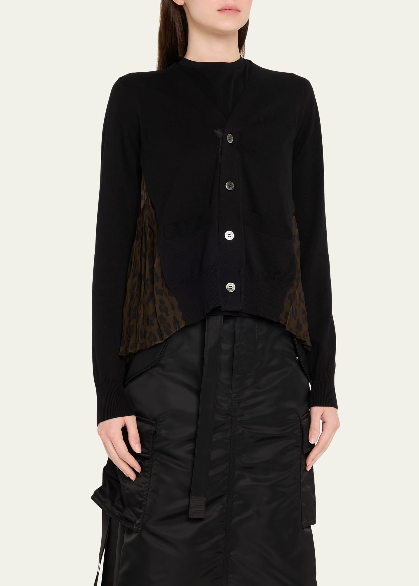 Leopard Print Back Knit Button Down Cardigan - 4