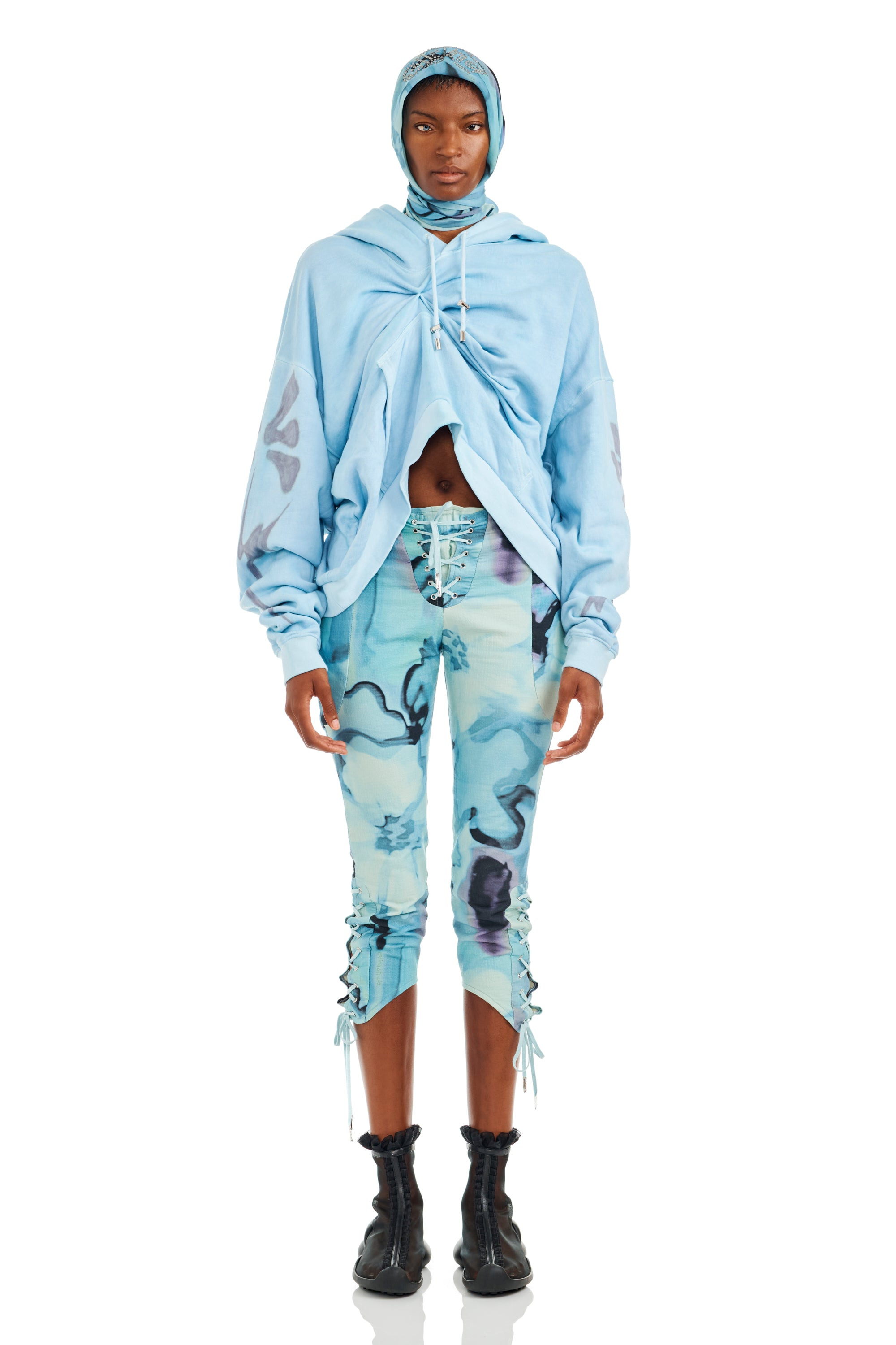 SKY FLOWERS DRAPED HOODIE - 8