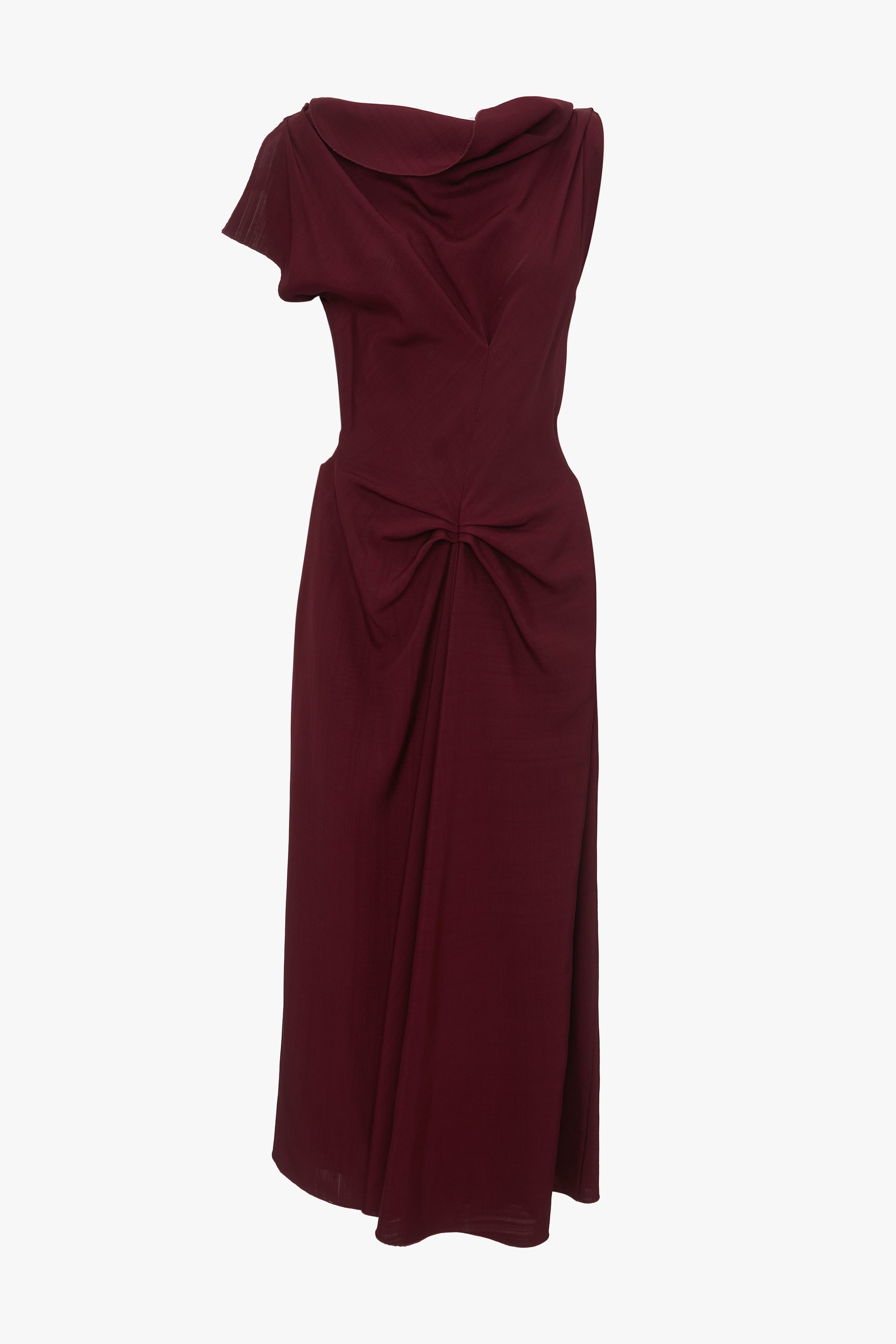 Deconstructed Gathered Waist Midi Dress In Port - 1