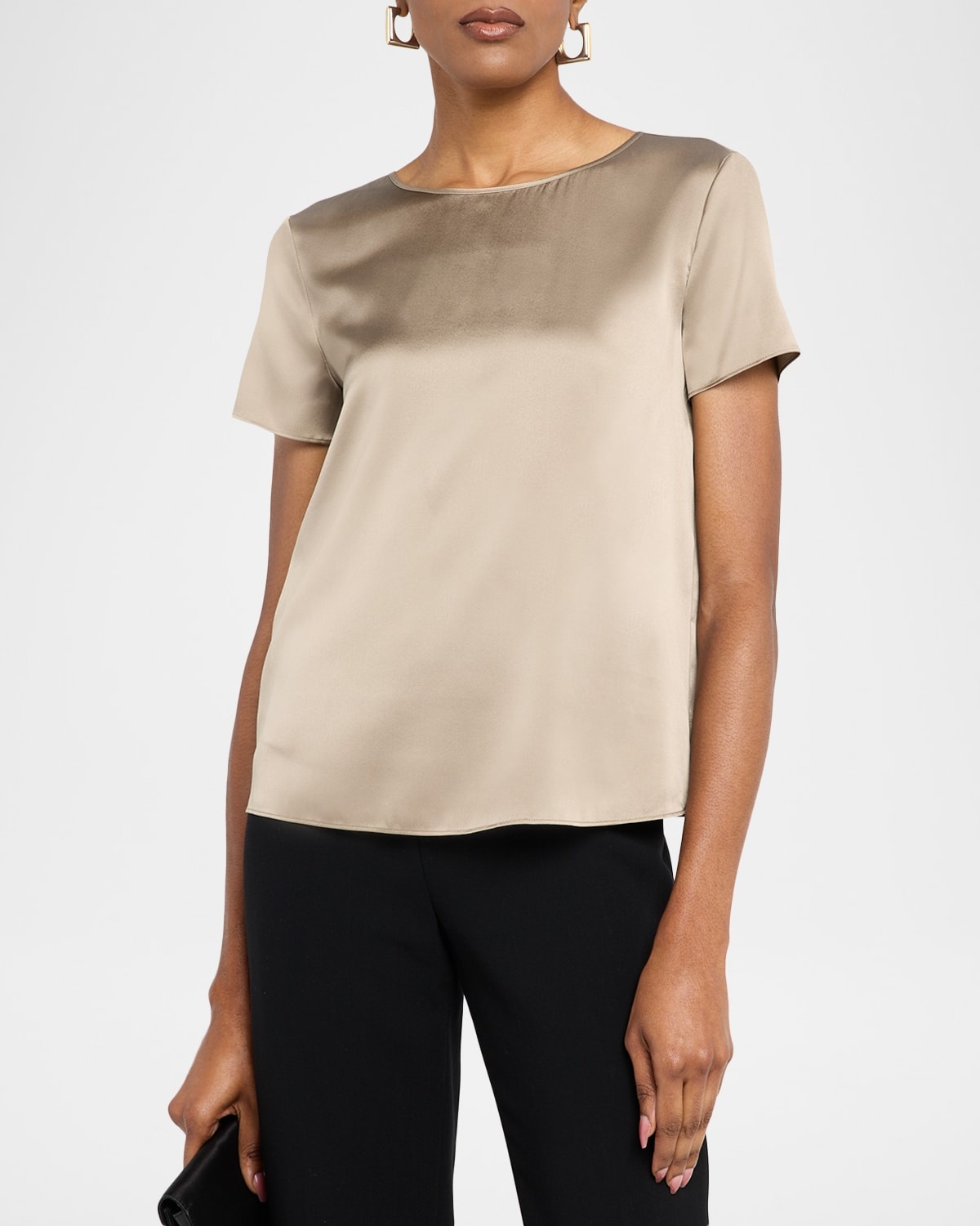 Short-Sleeve Crewneck Satin Tee - 4