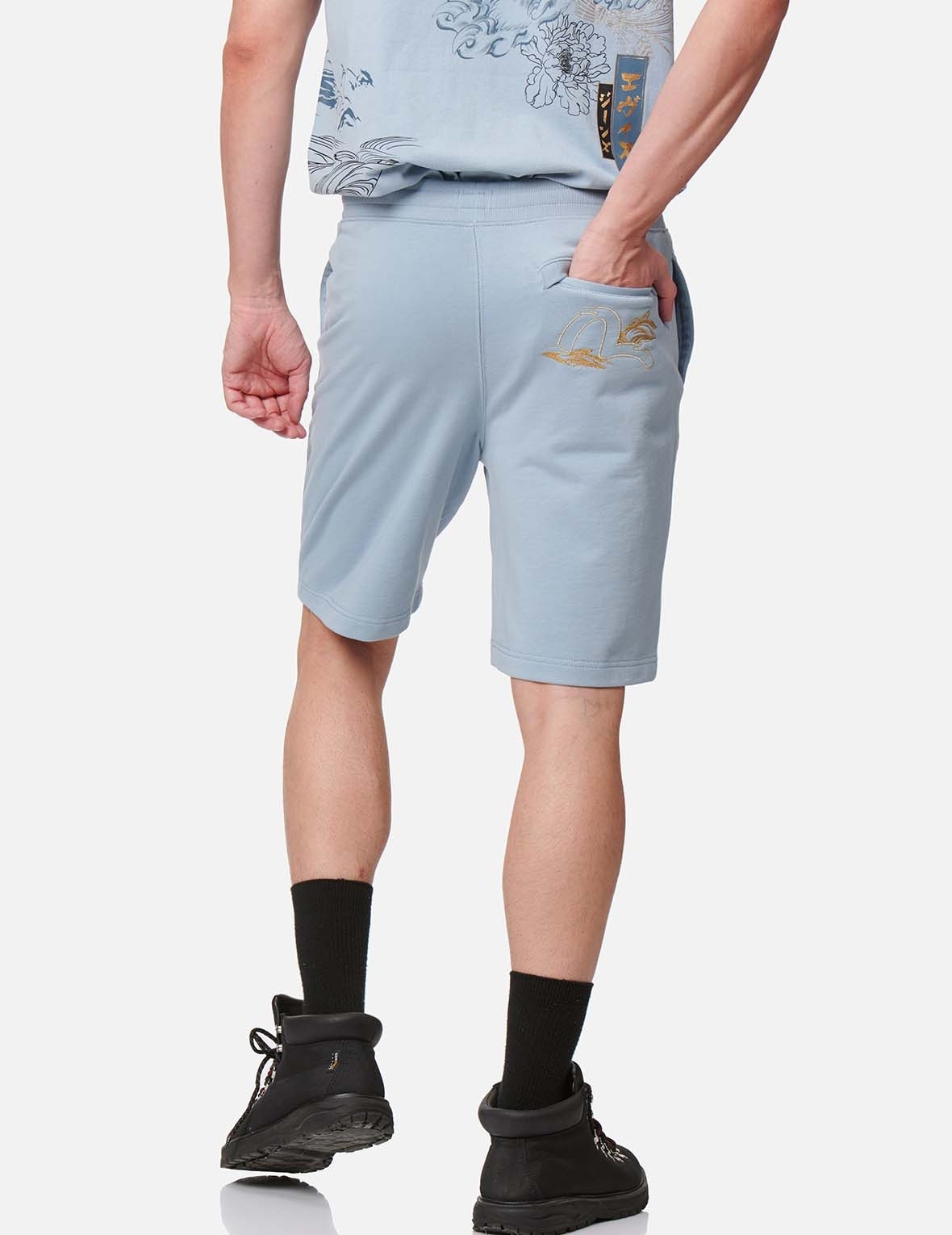 JAPANESE ART SEAGULL EMBROIDERED SWEAT SHORTS - 4