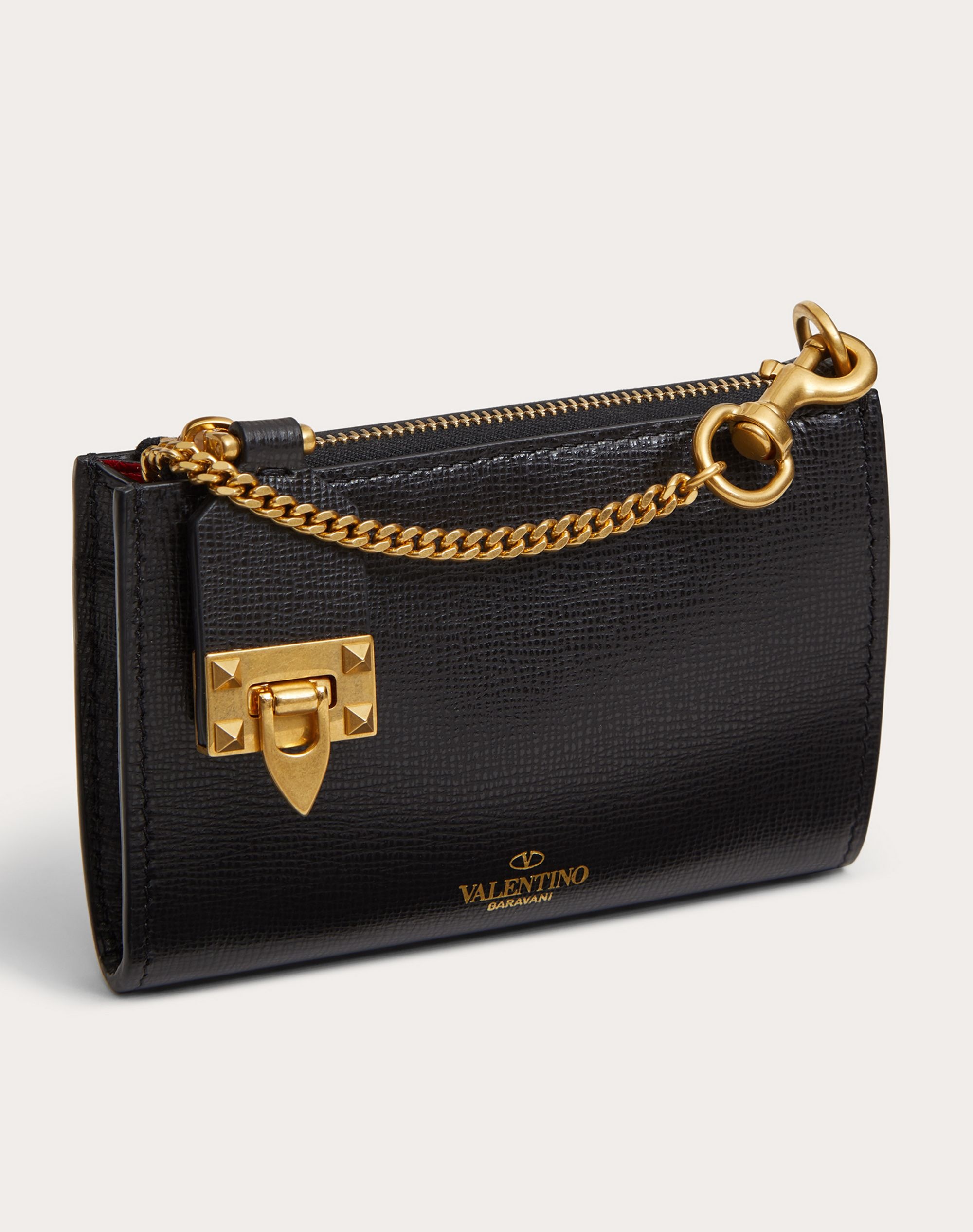 VALENTINO GARAVANI ROCKSTUD ZIPPER COIN PURSE AND CARDHOLDER IN GRAINY CALFSKIN LEATHER - 2
