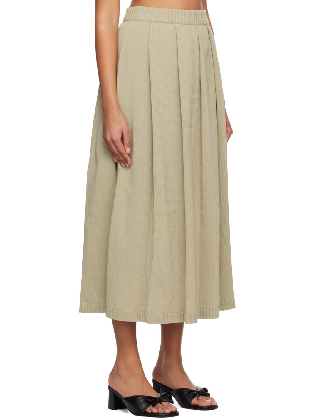 Beige Pleated Midi Skirt - 2