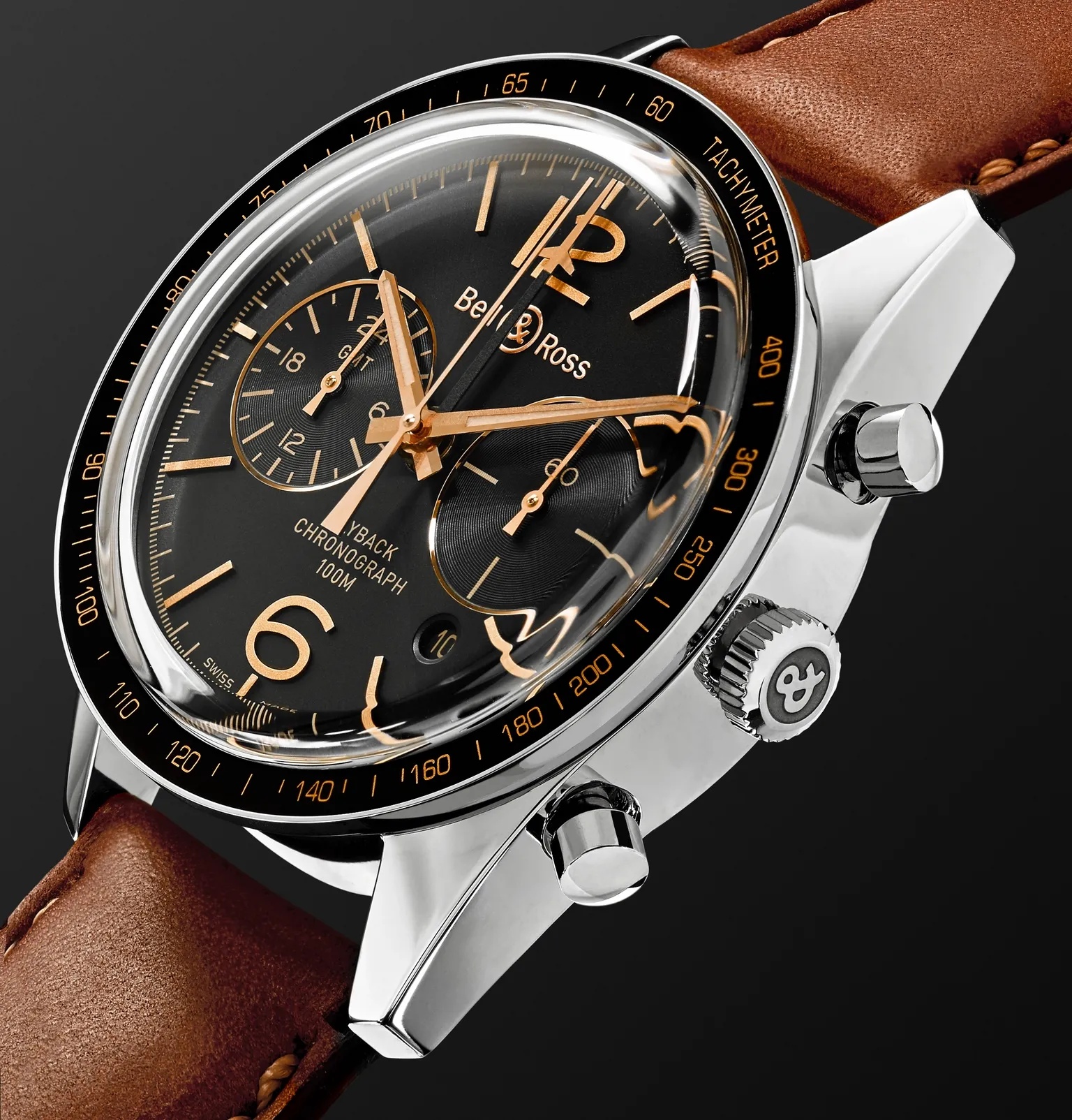 BR 126 Sport Heritage GMT and Flyback Chronograph Steel and Leather Watch, Ref. No. BRV126-FLY-GMT/S - 4