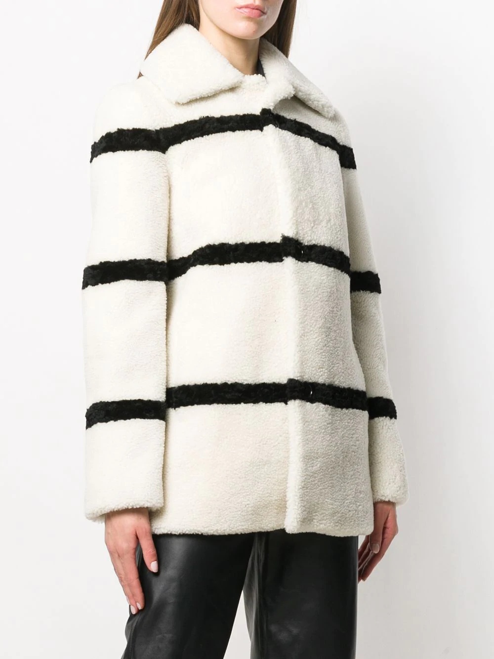 striped shearling coat - 3