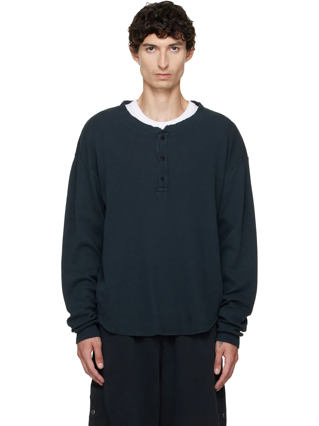 Black Thermal Baseball Hem Henley - 1
