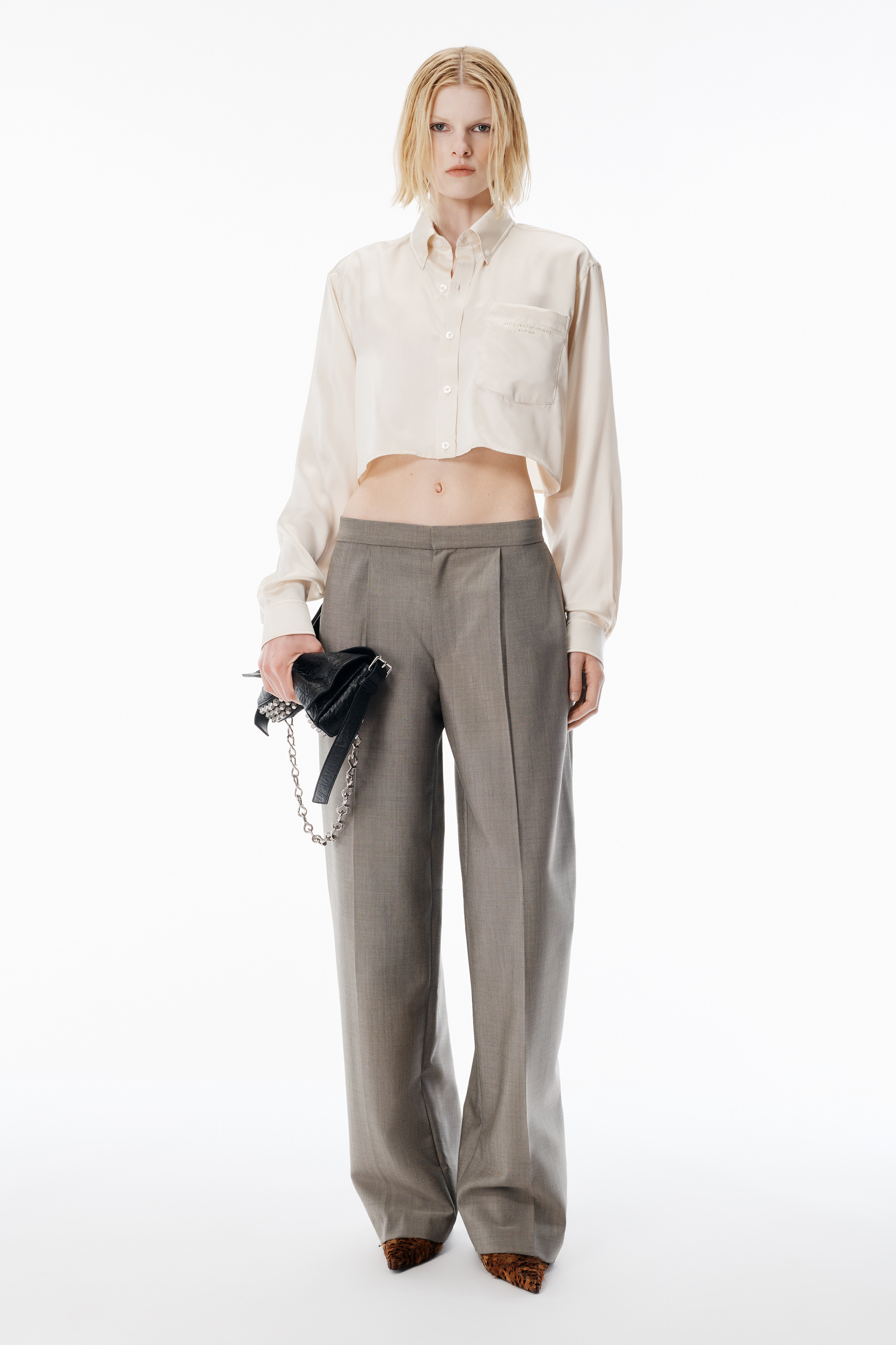 Ivory Silk Charmeuse Cropped Shirt - 5