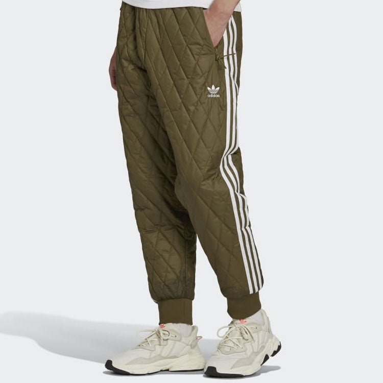 Men's adidas originals Embroidered Logo Stripe Design Casual Sports Pants/Trousers/Joggers Olive Gre - 3