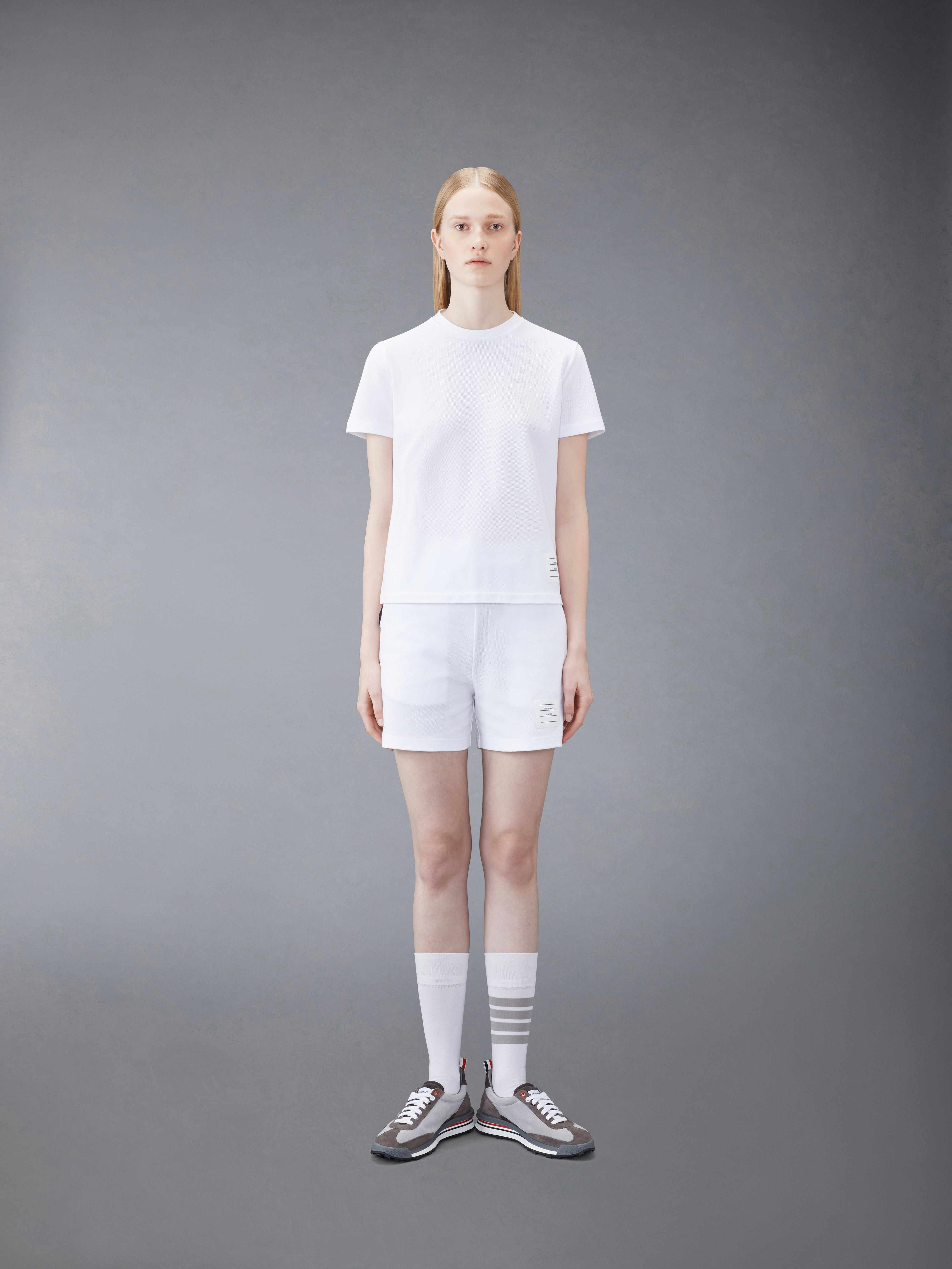 White Classic Cotton Pique Relaxed Fit Center Back Stripe Short Sleeve Tee - 3