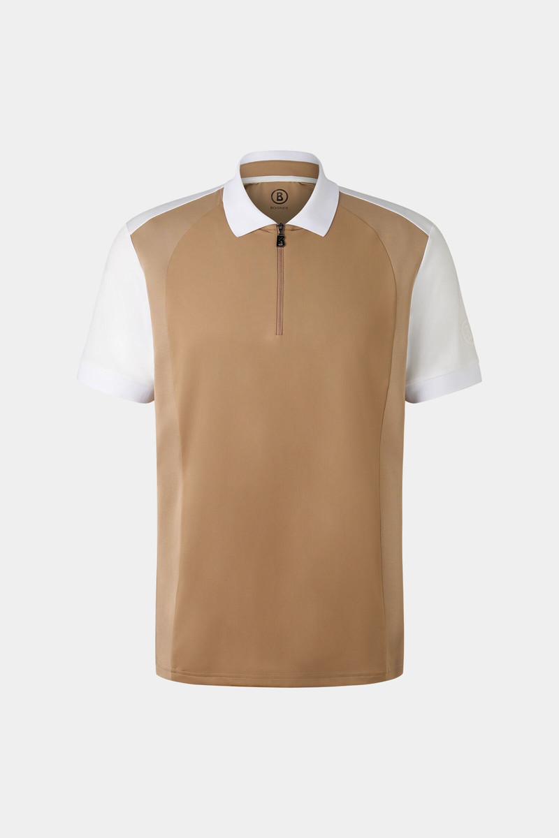 Kjell functional short-sleeved top in Caramel/white 1