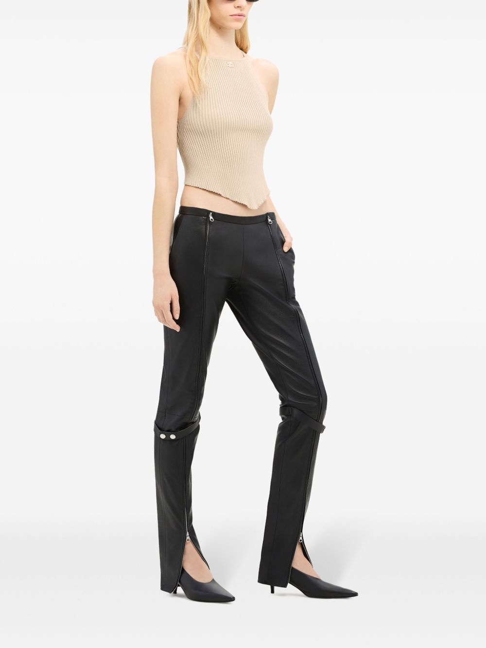 logo-embroidered ribbed top - 3