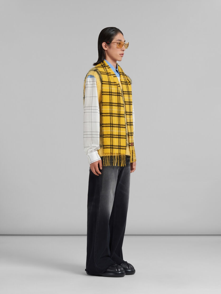 YELLOW CHECKED MOHAIR SLEEVELESS JUMPER - 5