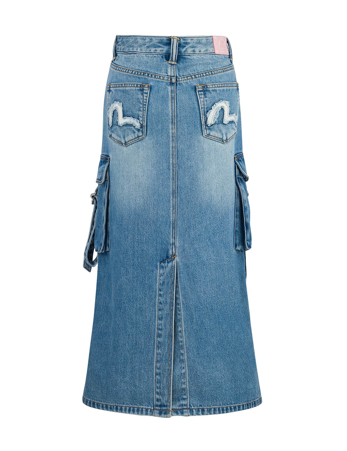 Deconstructed Inserted Seagull Embroidery Fashion Fit Denim Cargo Skirt - 15