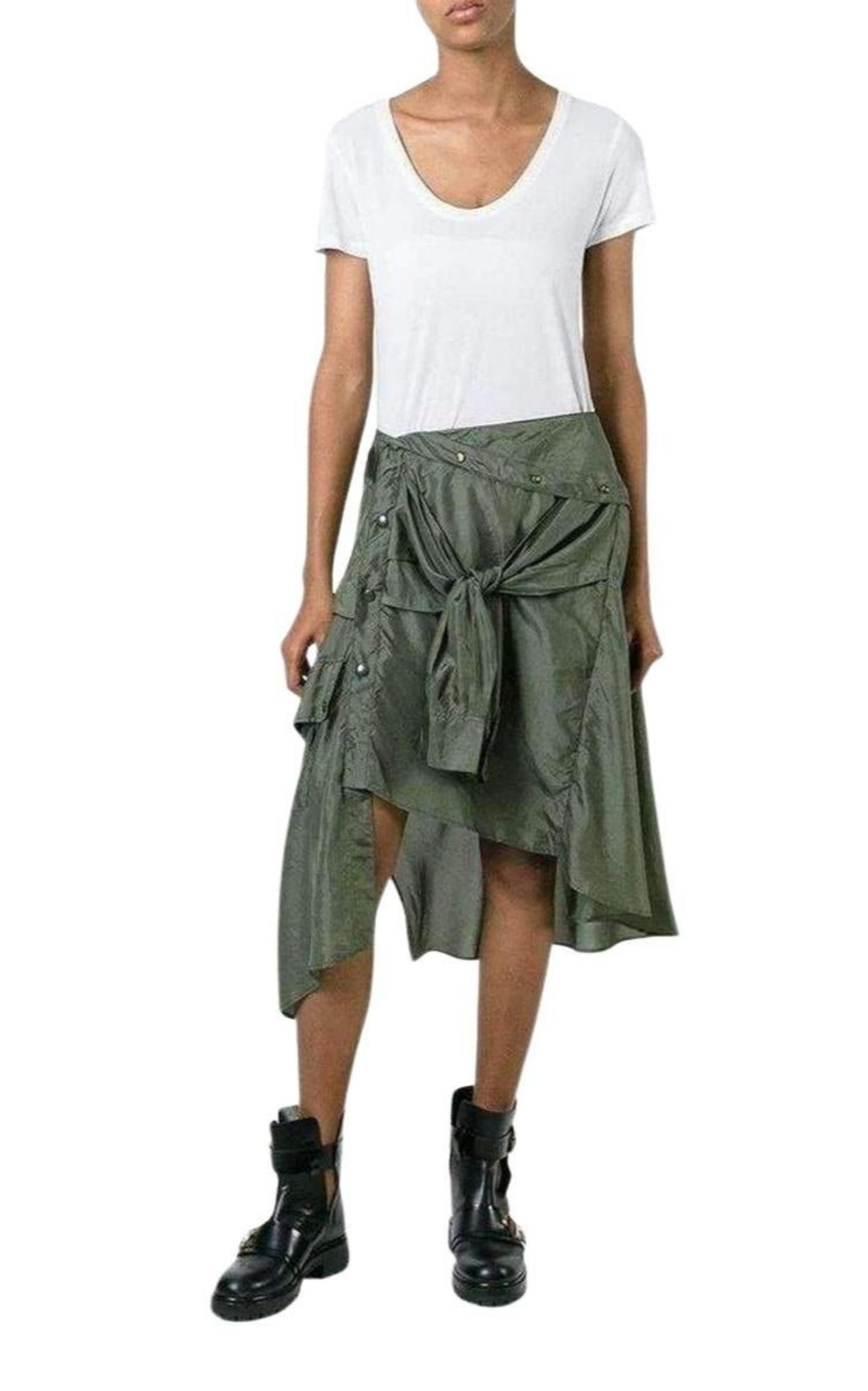 Shirt Style Asymmetric Silk Skirt - 2