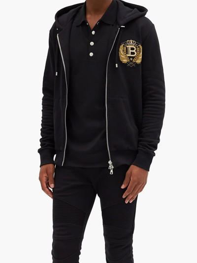 Balmain Applied-logo long-sleeved cotton-jersey polo shirt outlook