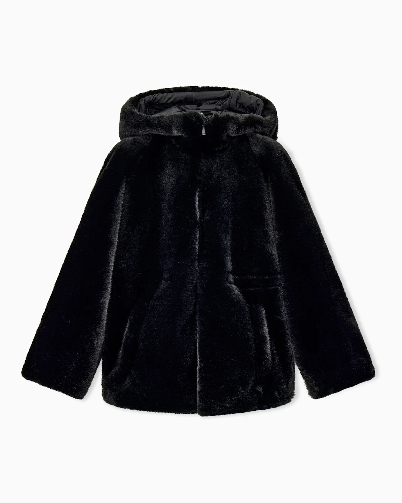 CABAN COAT IN FAUX FUR WITH A HOOD AND ZIP CLOSURE - 1