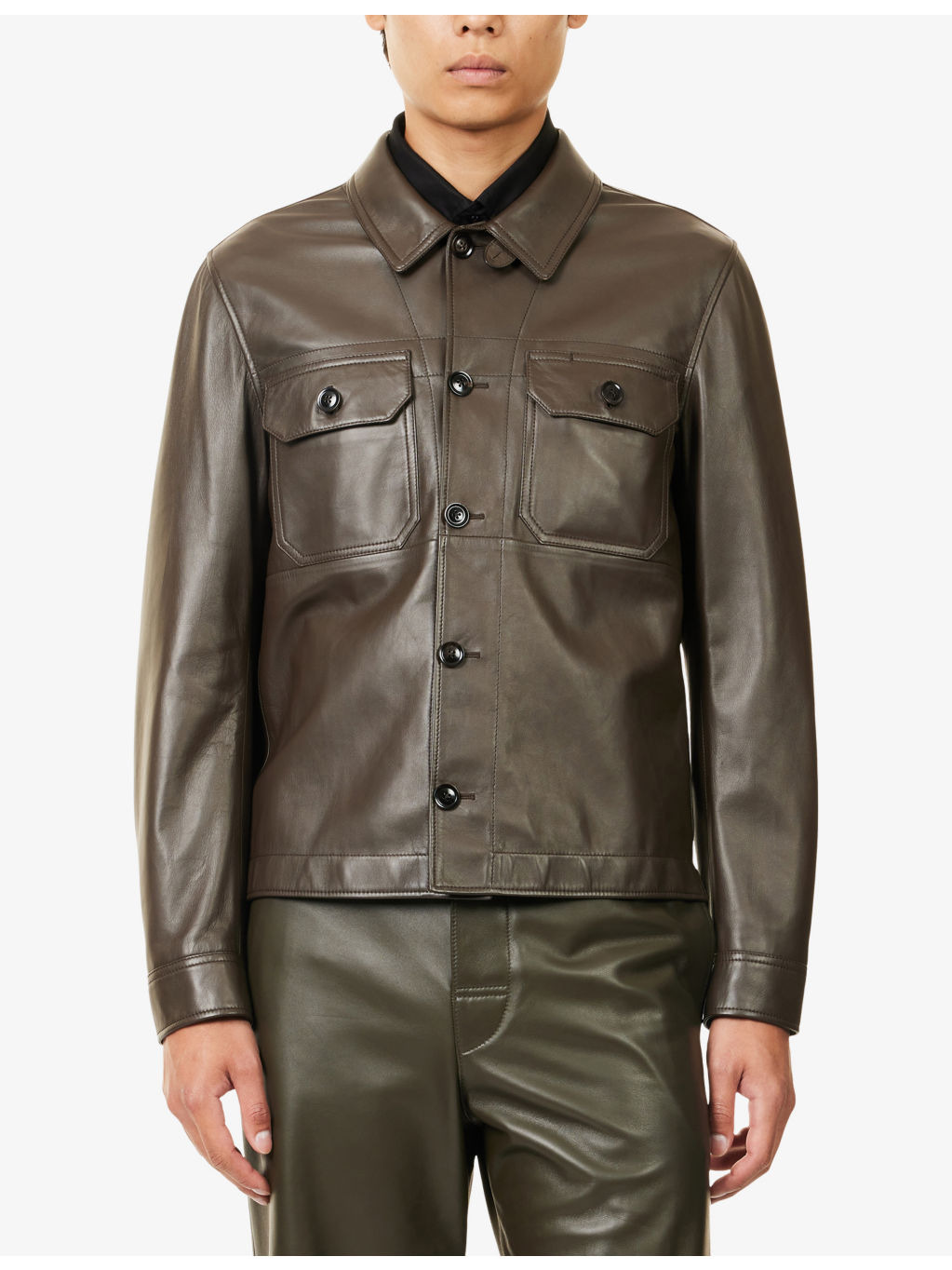 Buttery Patch-Pocket Leather Shirt - 3