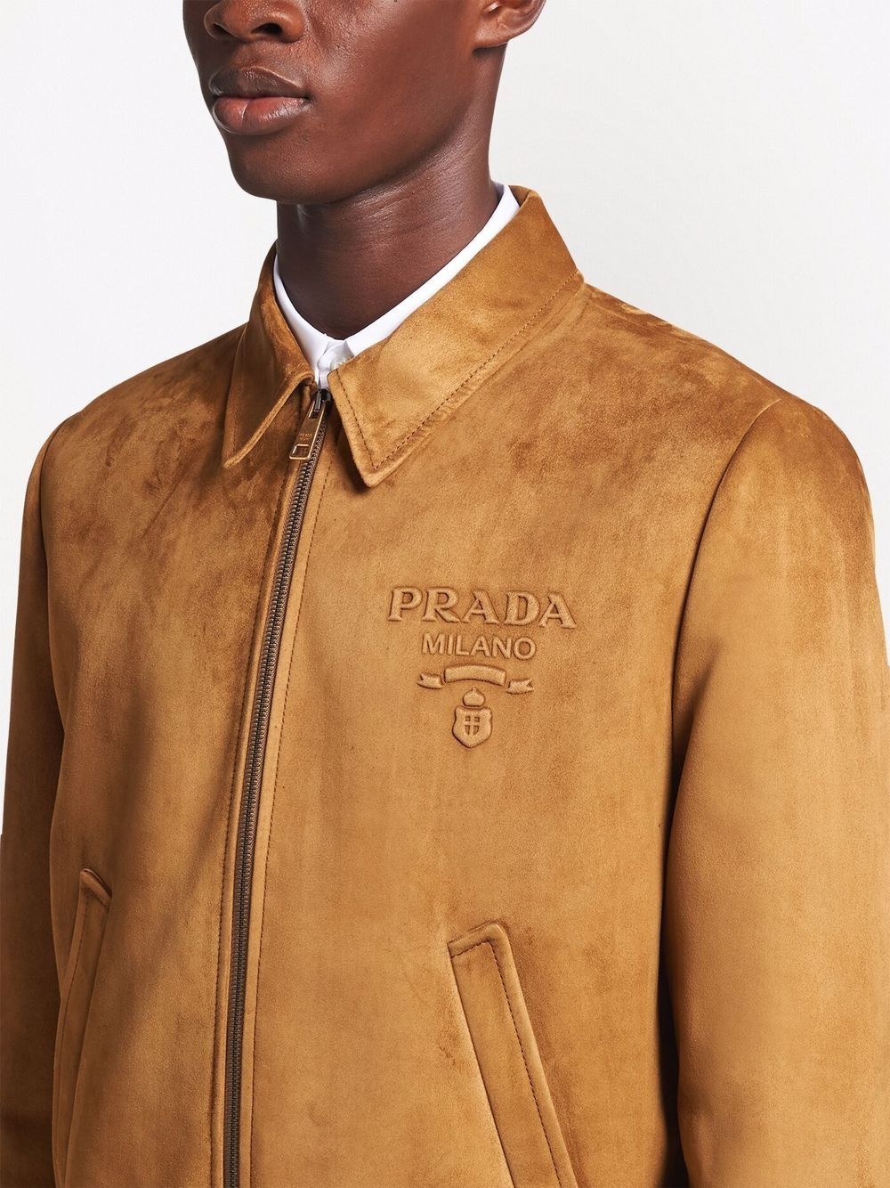 embossed logo zipped suede jacket - 5