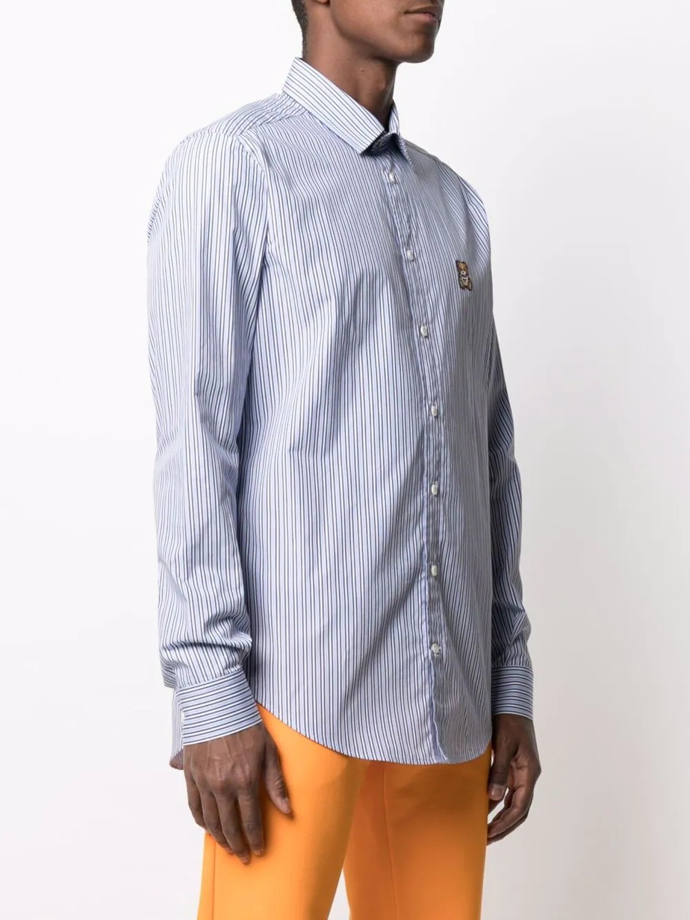 embroidered-design pinstripe shirt - 3