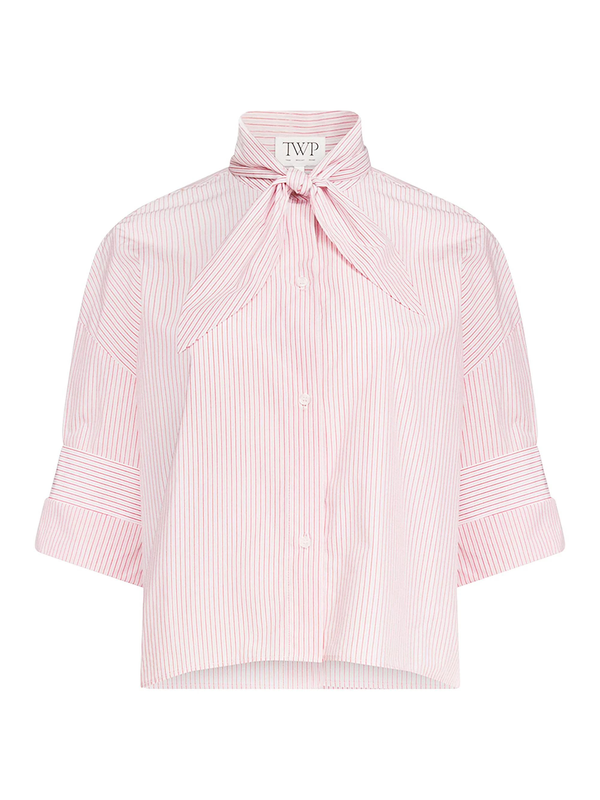 Women's Tie One On Striped Cotton Top - White Red - 1