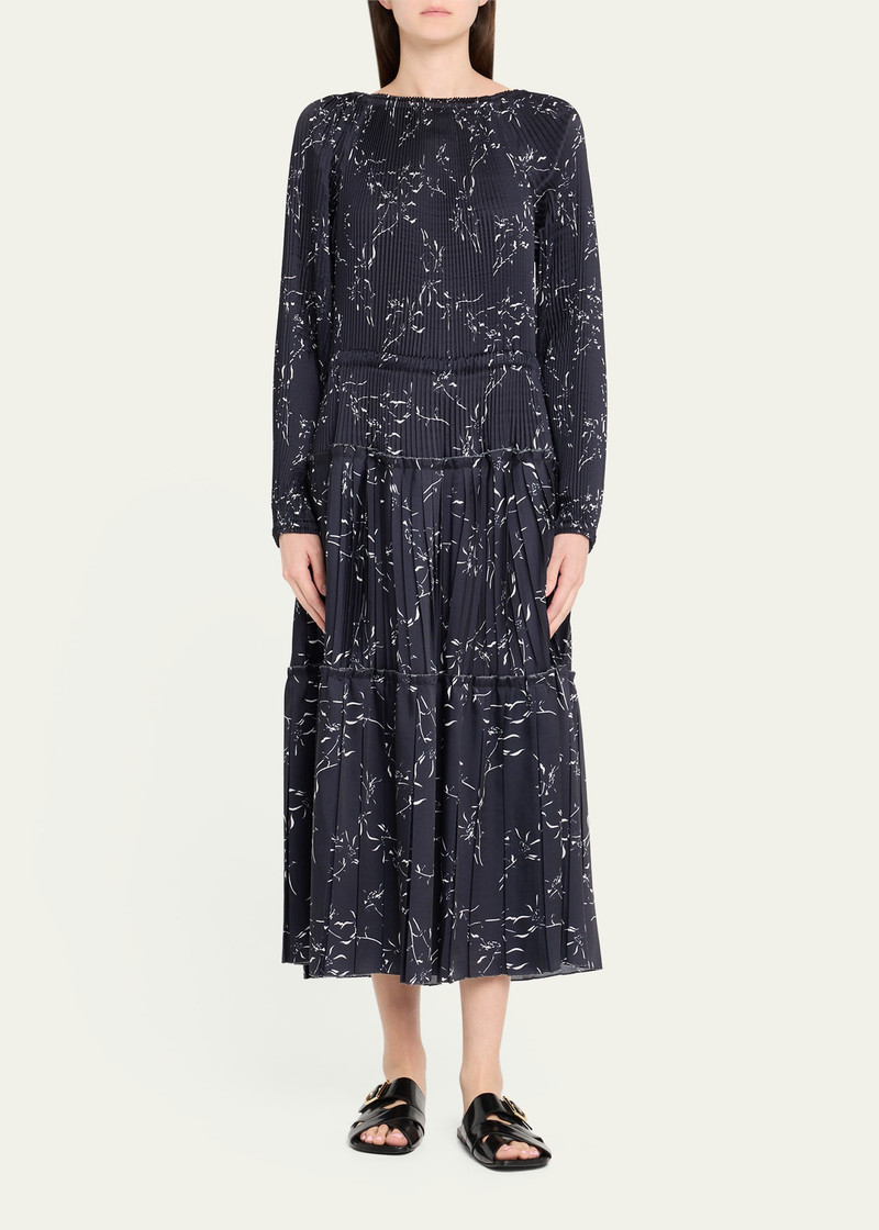 Plan C Pleated Long-Sleeve Midi Dress outlook