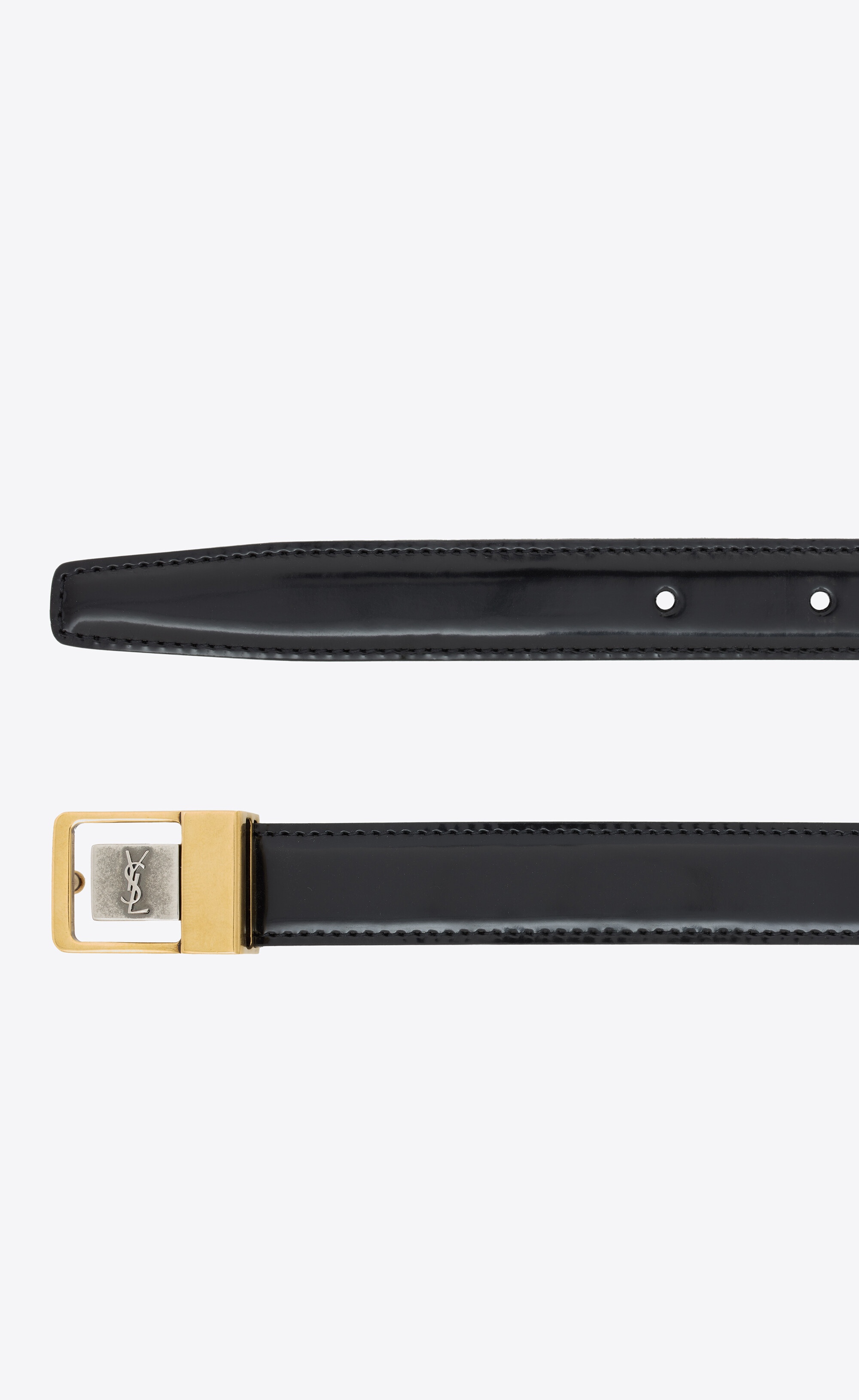 SAINT LAURENT la 66 buckle thin belt in shiny leather