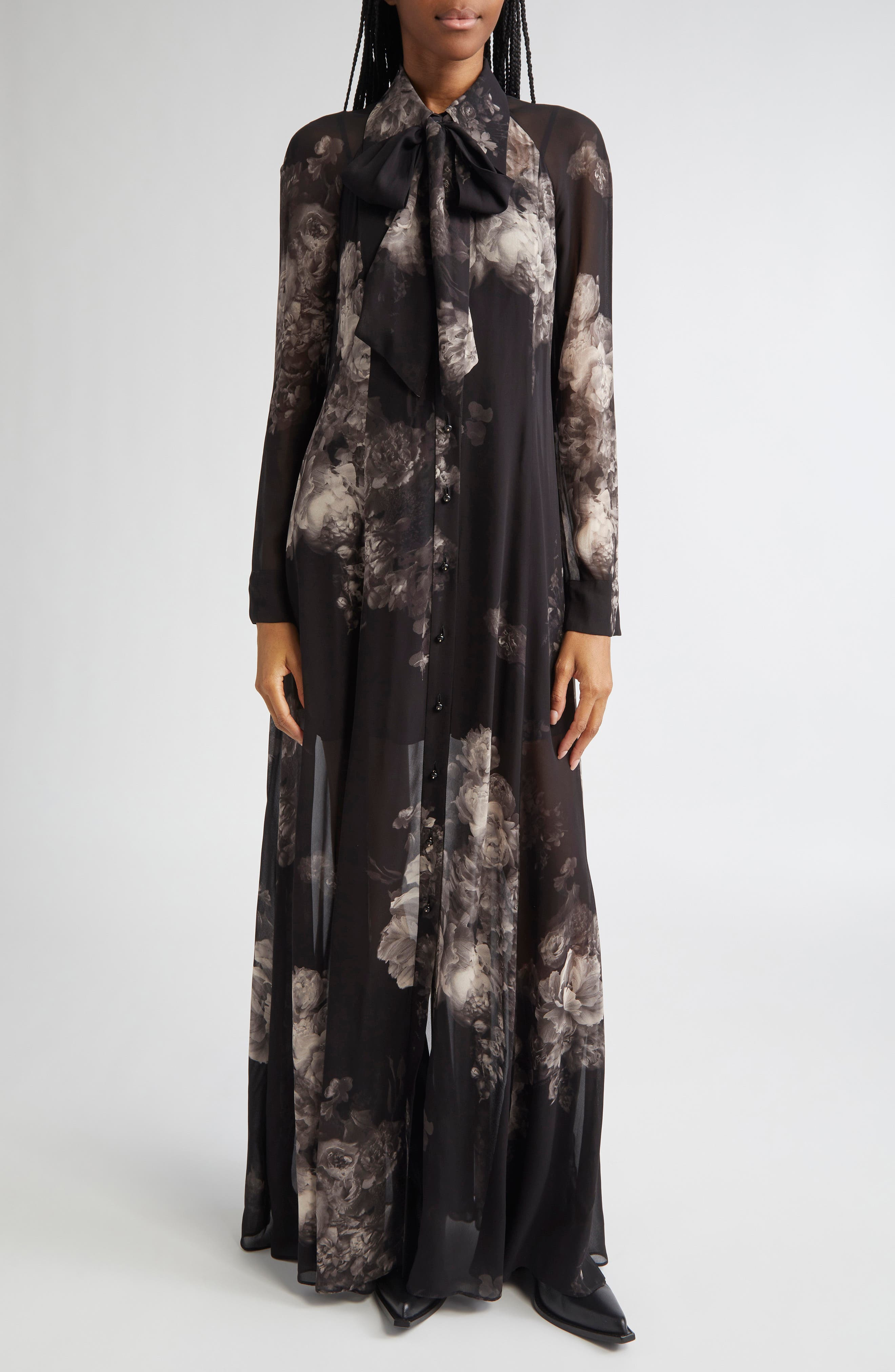 Zimmermann Hypnotic Floral Print Long Sleeve Georgette Shirtdress in Ghost Floral at Nordstrom - 1
