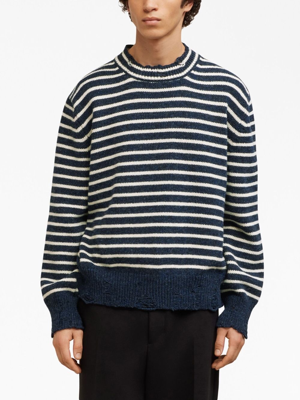 striped ribbed crew neck jumper - 4