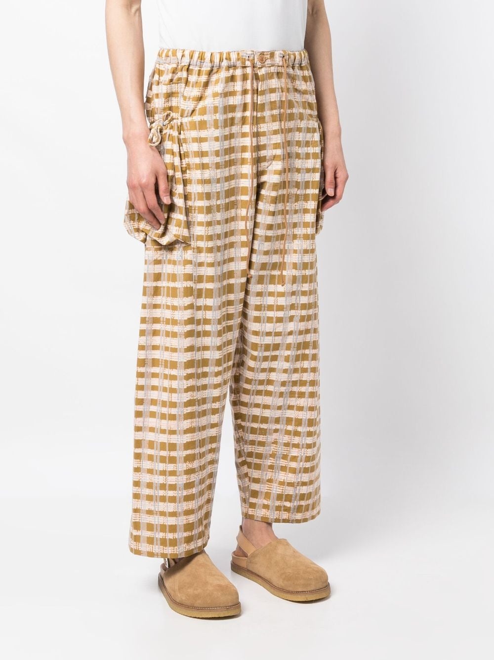 check-print wide-leg trousers - 4