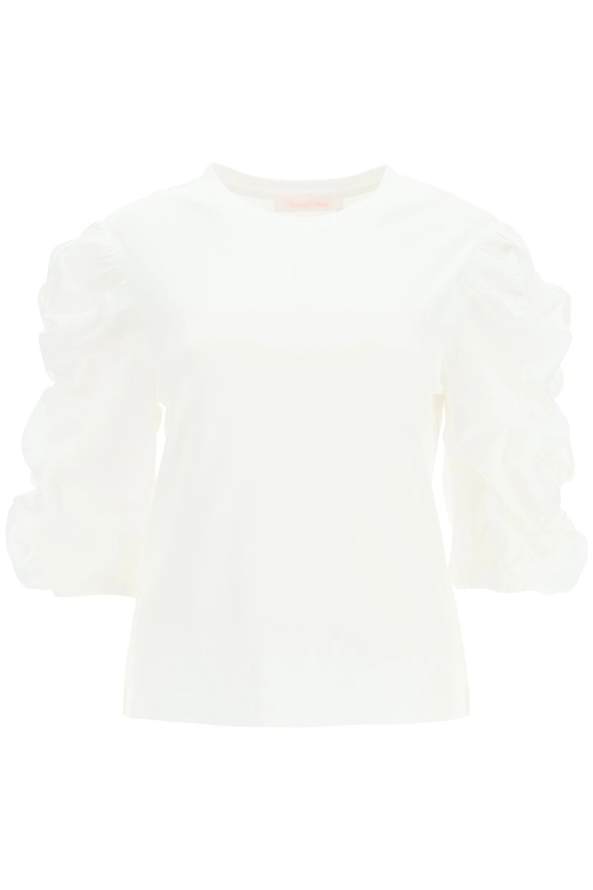 T-SHIRT WITH GATHERED SLEEVES - 1