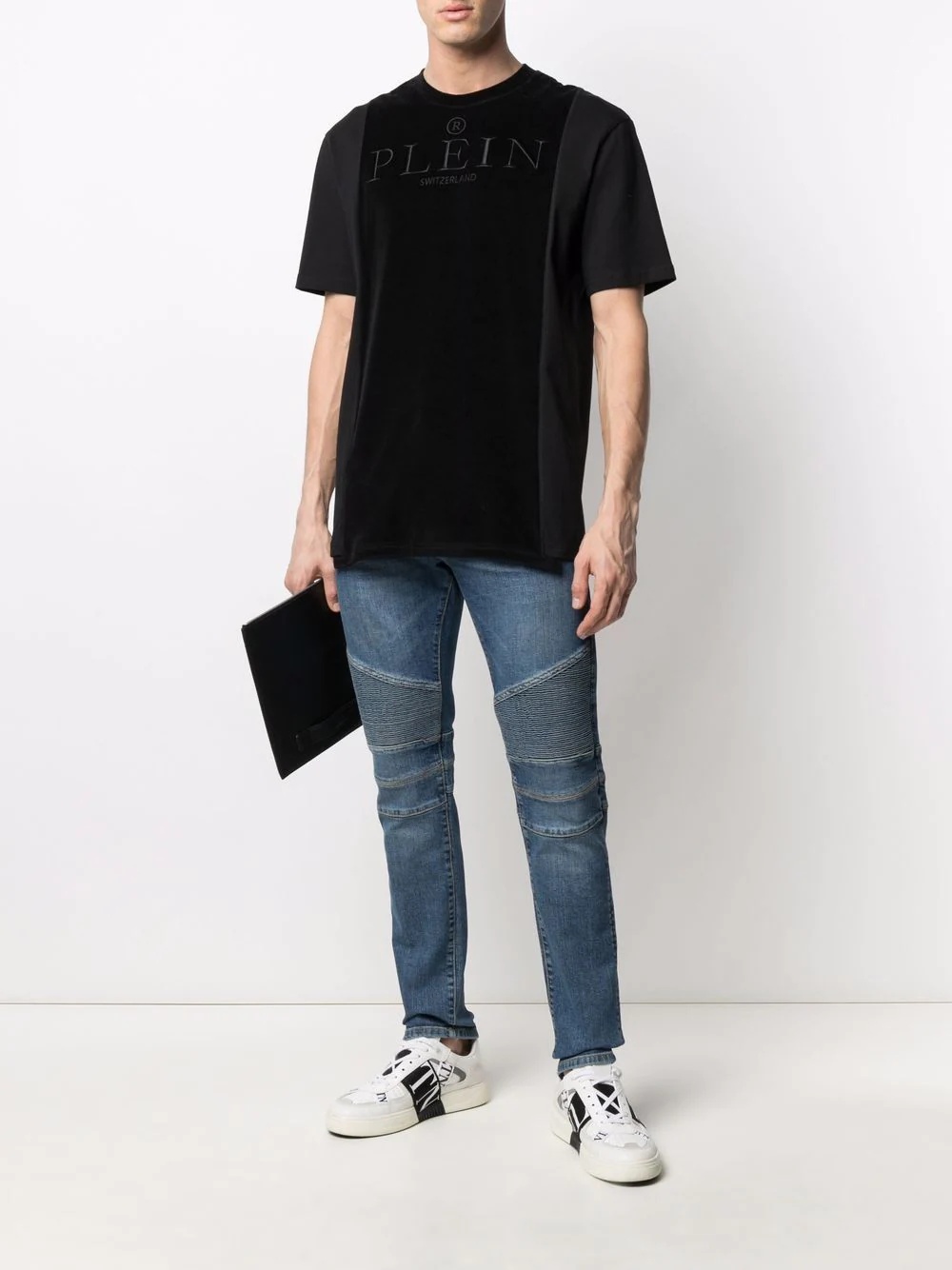 embroidered logo velvet T-shirt - 2