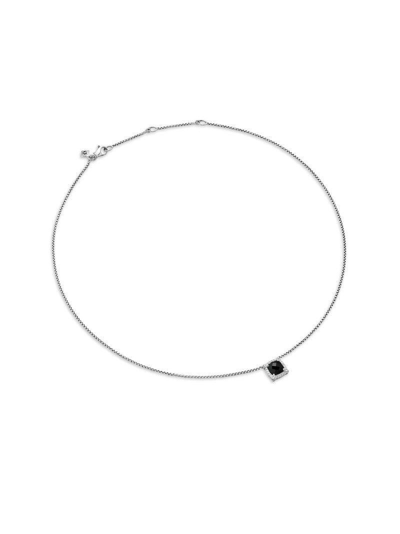 Women's Petite Chatelaine Pavé Bezel Pendant Necklace with Diamonds - Black Onyx 3