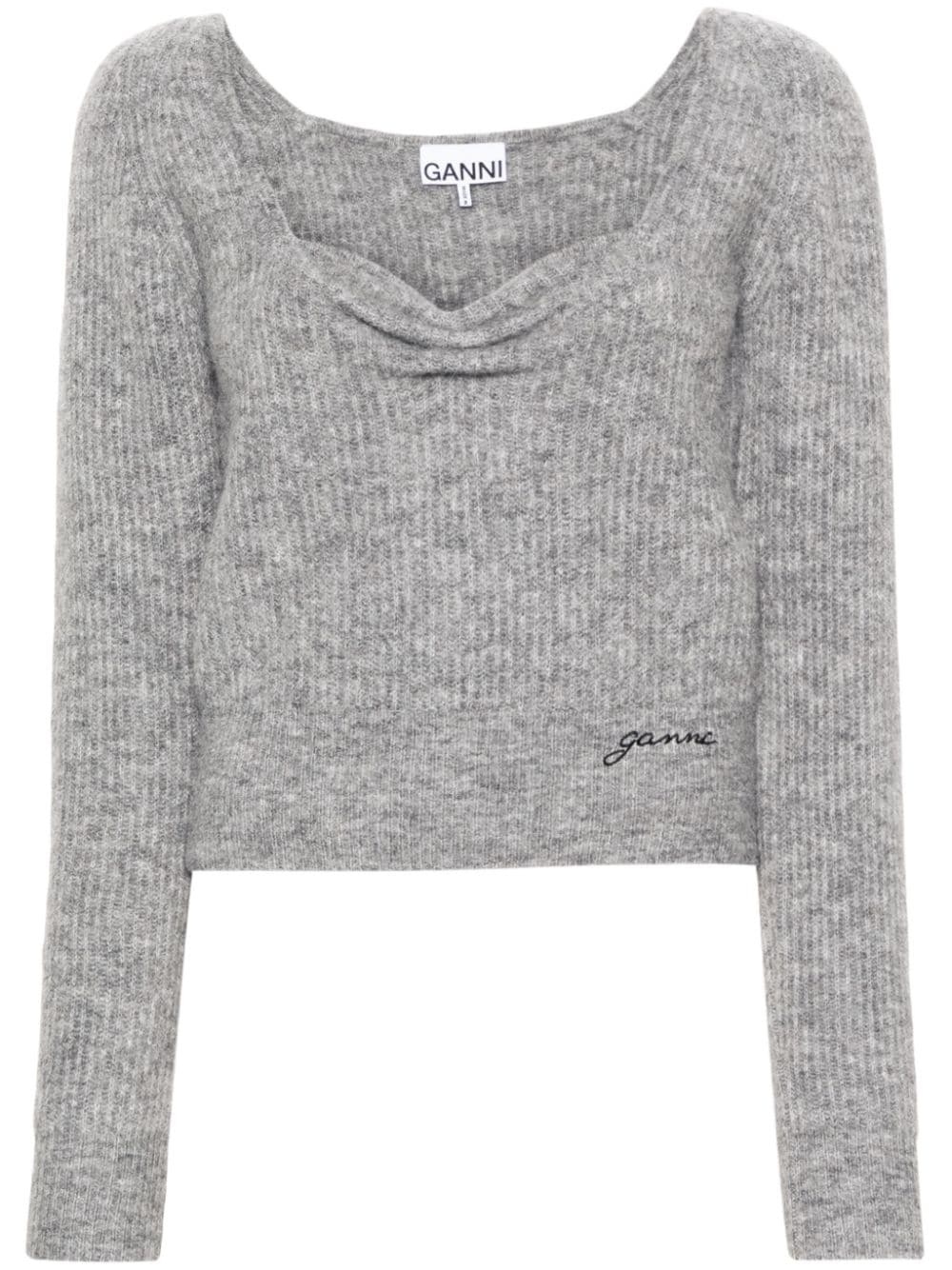 logo-embroidered sweetheart-neck jumper - 1