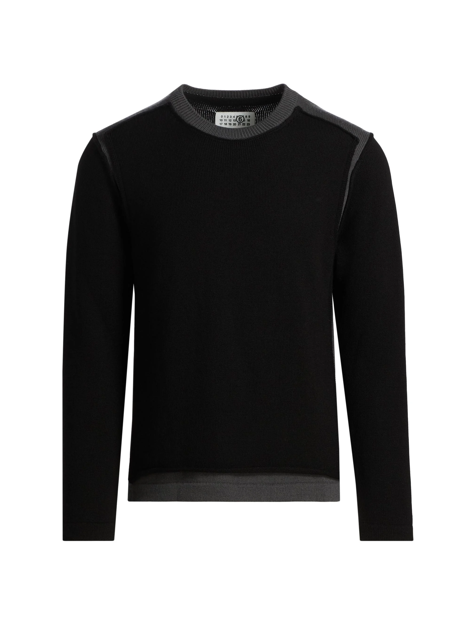 Men's Wool Crewneck Sweater - Black Dark Grey - 1