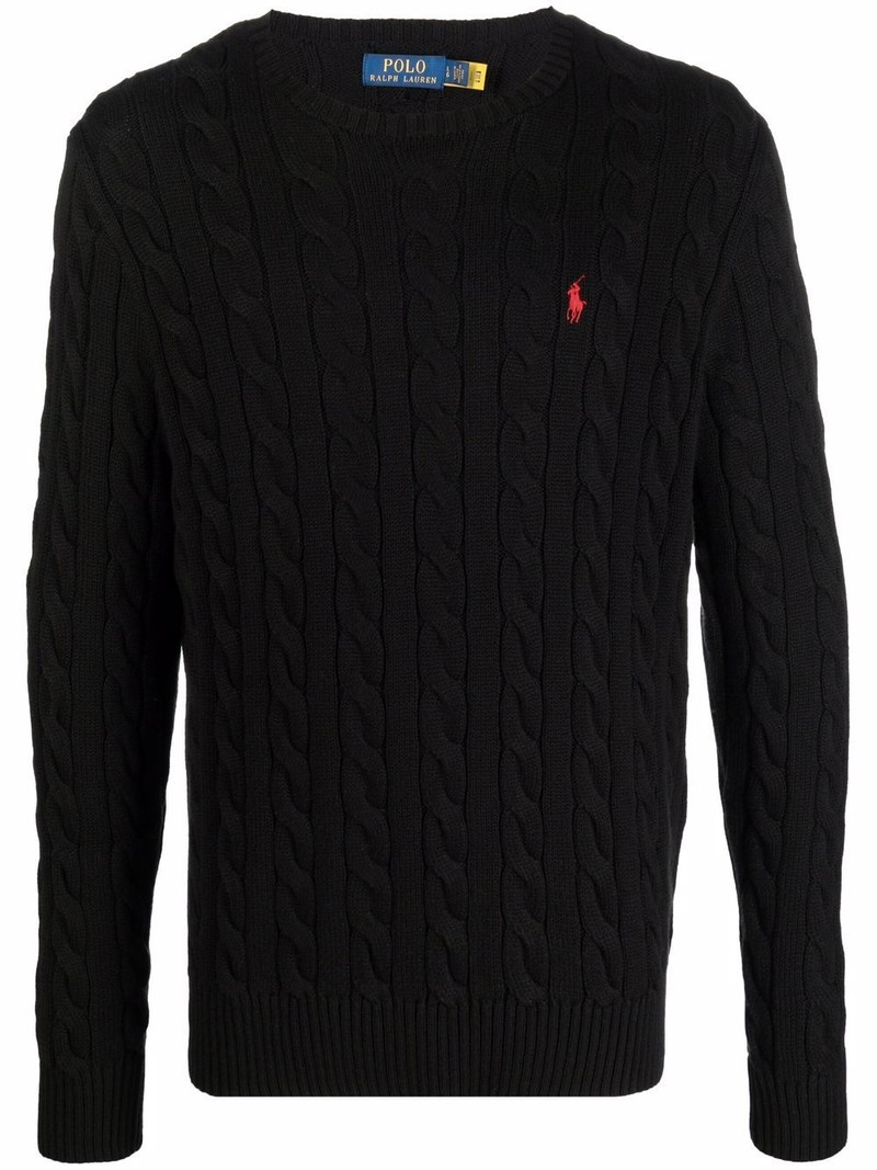 logo-embroidered cable-knit jumper 1