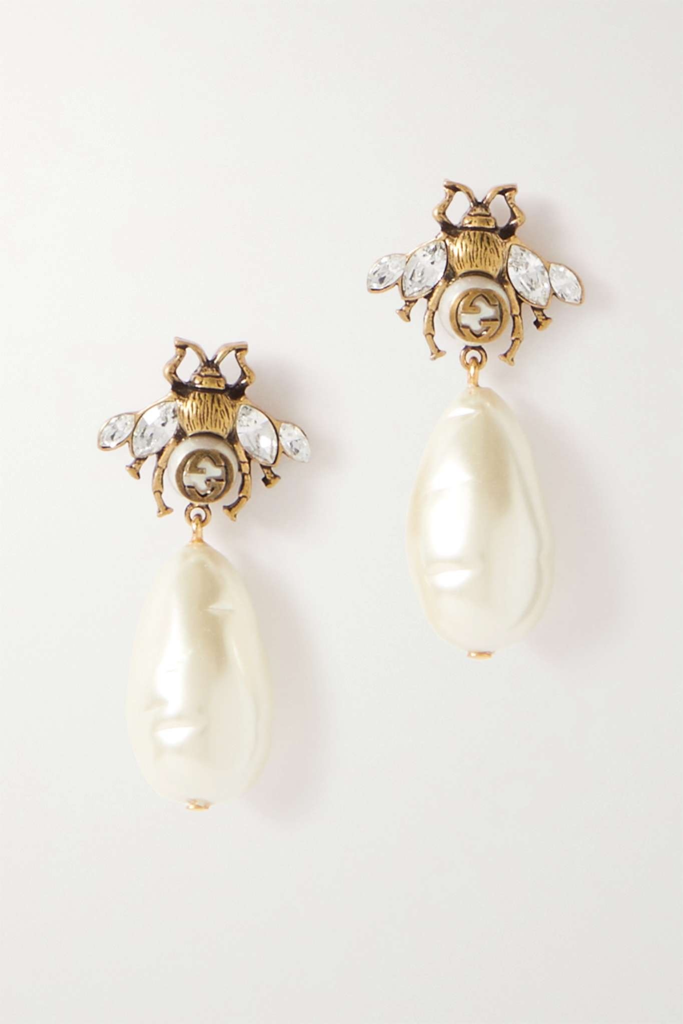 Gold-tone, faux pearl and crystal earrings - 1