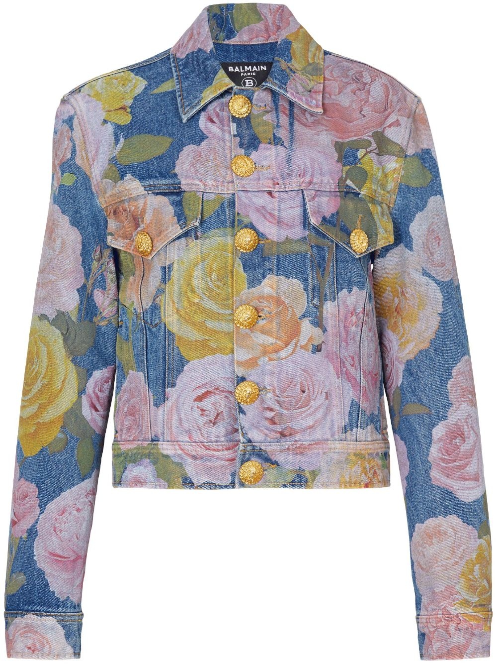 rose-print denim jacket - 1