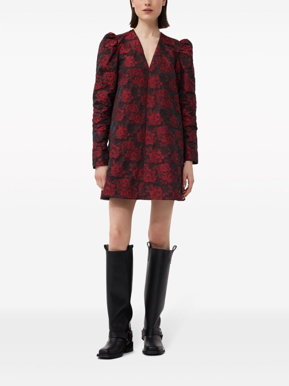 botanical-print jacquard long-sleeve minidress - 2
