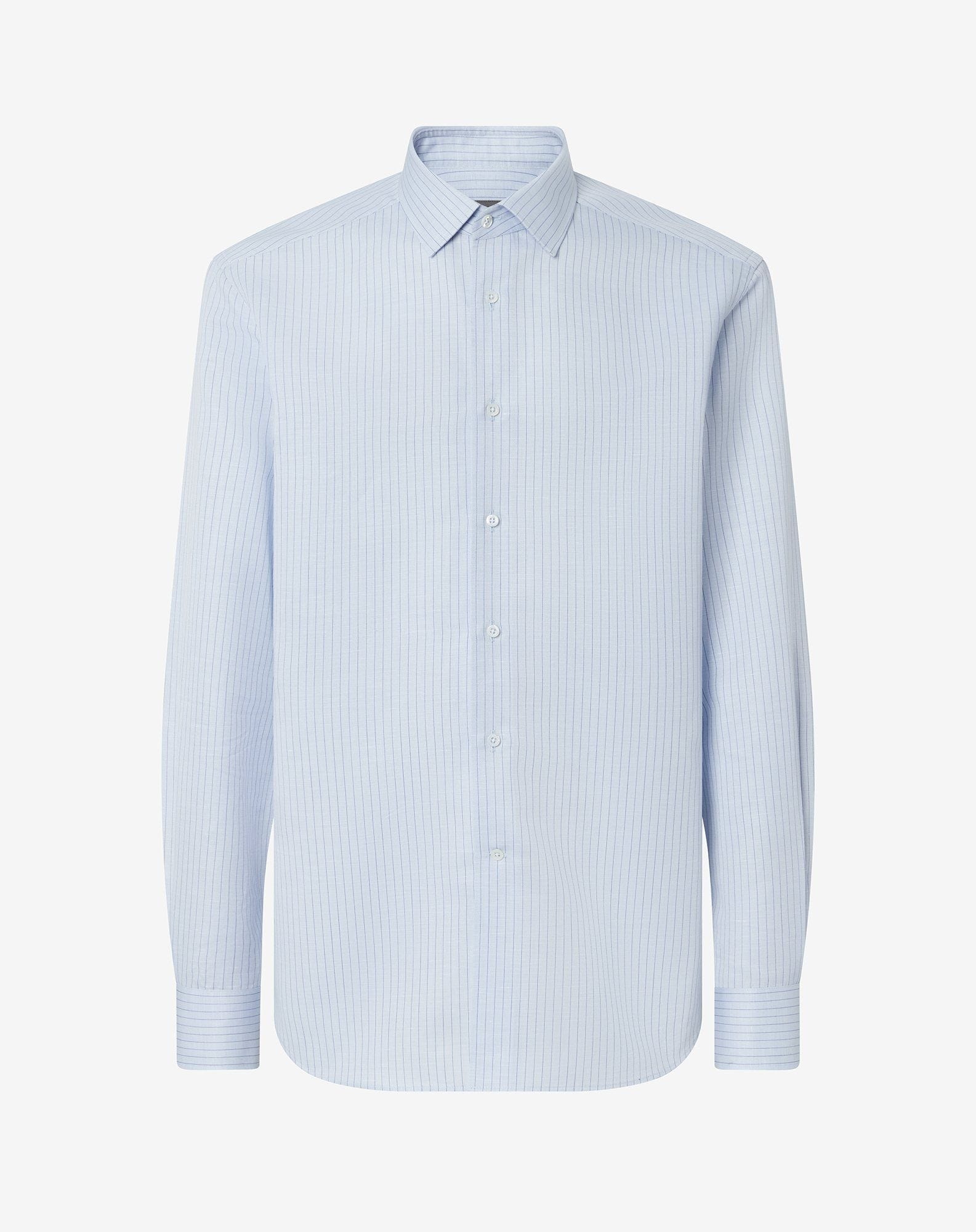 Light blue cotton and linen shirt with blue stripes - 1