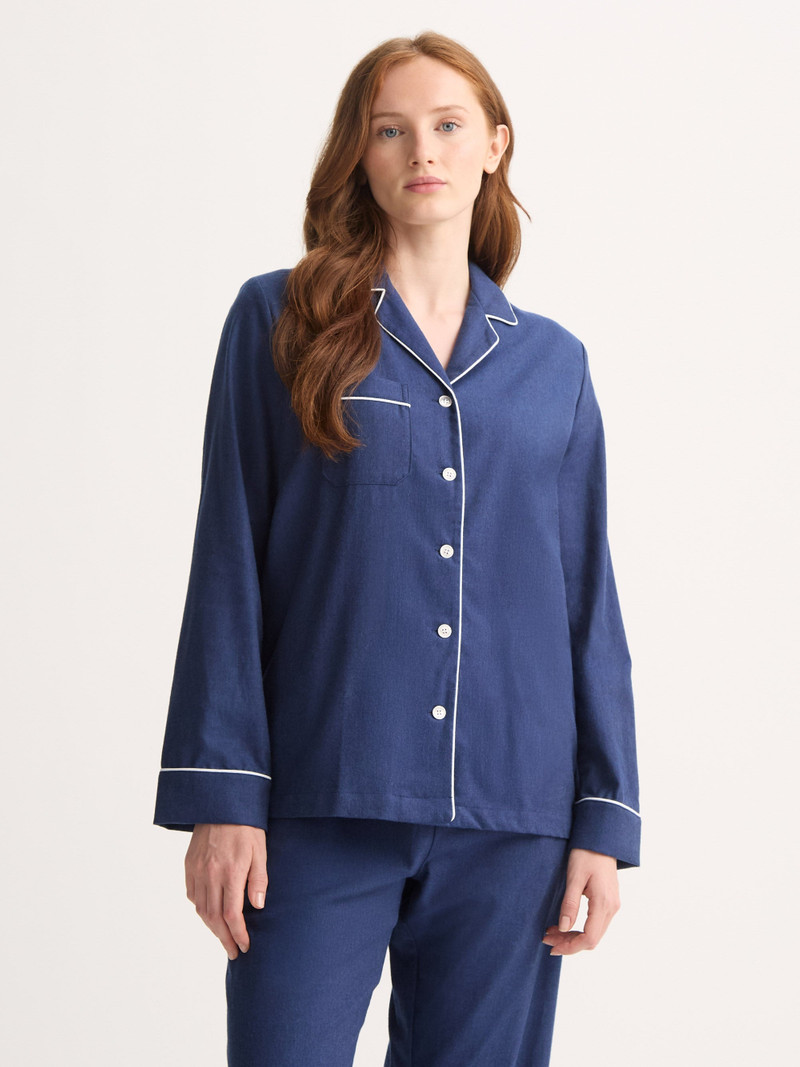 Derek Rose Women's Pajamas Balmoral 3 Brushed Cotton Navy outlook